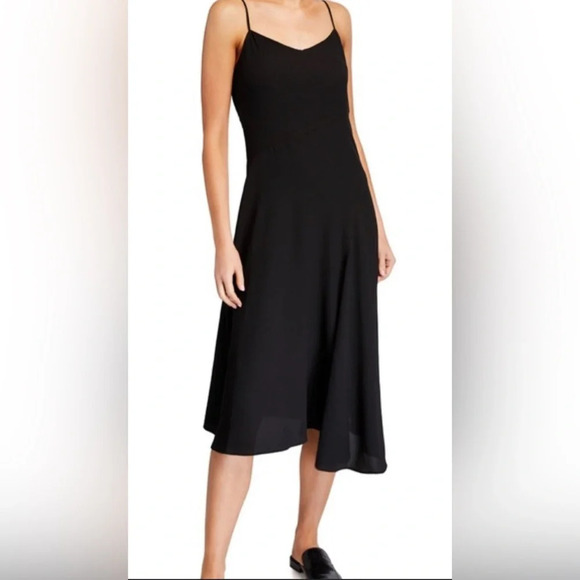 Theory Black Summer Crepe Spaghetti Day Midi Dress SZ 8 M - Picture 1 of 6